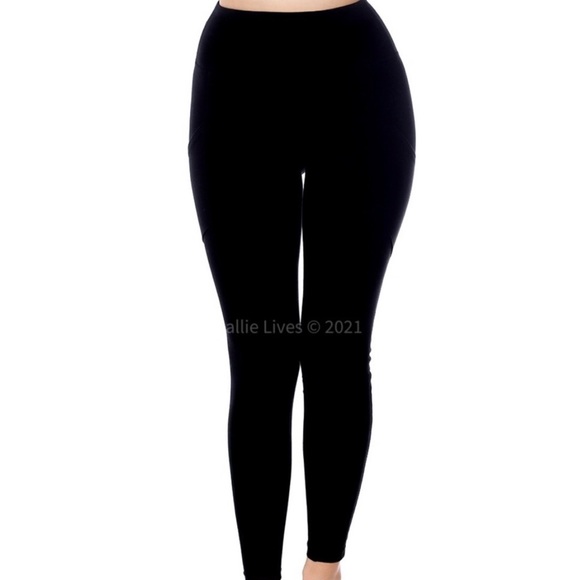 New! Plus Size Black Cotton Wide Waist Cellphone Leggings - Picture 3 of 7